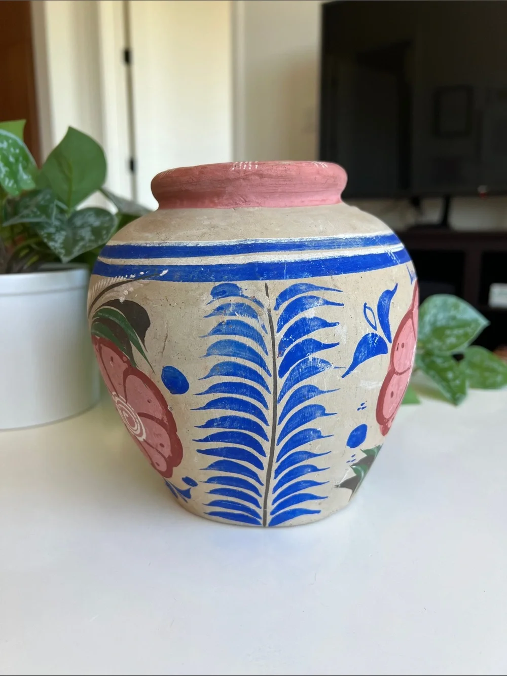 Vintage Mexican Pottery Vase Floral Handmade - Picture 8 of 14